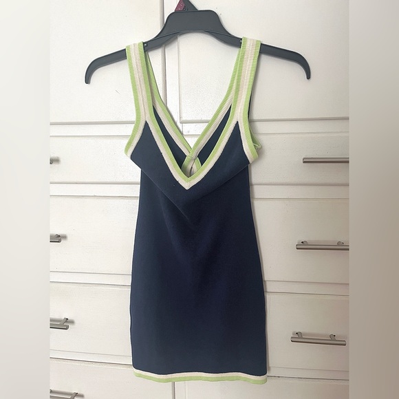 🆕 Free People Blair sweater dress in dark blue with mint and ecru size small - Picture 7 of 13